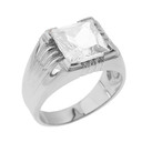 Sterling Silver Aquamarine Gemstone Men's Statement Ring