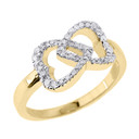 Gold CZ Infinity Double Heart Promise Ring