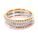 14k Tri Color Gold CZ Stackable 3-Piece Wedding Set