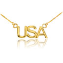 14K Yellow Gold United States of America "USA" Necklace