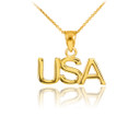 Yellow Gold "USA" United States of America Pendant Necklace