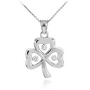 White Gold 3-Leaf Diamond Clover Pendant Necklace