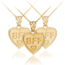 3pc Gold 'BFF' Heart Pendant Necklace Set