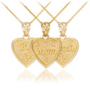 3pc Gold 'Mom' 'Big Sis' 'Little Sis' Heart Pendant Necklace Set