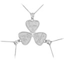 3pc White Gold 'Mom' 'Big Sis' 'Little Sis' Heart Pendant Necklace Set