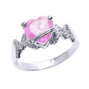 White Gold Mom Heart Birthstone Mother's Ring