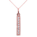 14k Rose Gold Vertical Bar Diamond Pendant Necklace