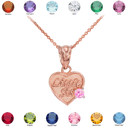 Rose Gold 'Little Sis' Birthstone CZ Heart Charm Necklace