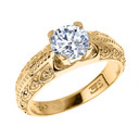 Gold Art Deco CZ Solitaire Engagement Ring