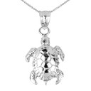 Sterling Silver Detailed Shell Turtle Charm Pendant Necklace