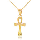 Yellow Gold Egyptian Ankh Cross Charm Pendant Necklace