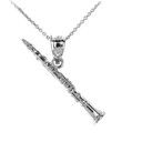 Silver Three Dimensional Clarinet Pendant Necklace