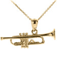 Gold Three Dimensional Trumpet Pendant Necklace