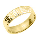 Yellow Gold Hammered Unisex Wedding Band 7.0 MM