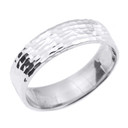 White Gold Hammered Unisex Wedding Band 7.0 MM