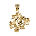 Yellow Gold Dragon Charm Pendant Necklace