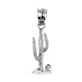 White Gold Cactus Charm Pendant Necklace