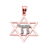 Rose Gold Star of David with Chai Diamond Pendant Necklace