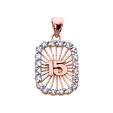 Rose Gold Sweet 15 Años Quinceanera CZ Pendant Necklace