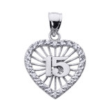 White Gold Sweet 15 AÃ±os Quinceanera CZ Heart Pendant Necklace