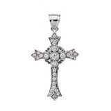 14k White Gold Diamond Cross Pendant Necklace with Hearts