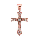 14k Rose Gold Diamond Cross Pendant Necklace