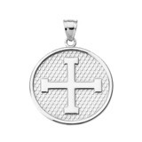 White Gold Greek Cross Round Pendant Necklace