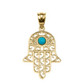 Yellow Gold Hamsa Hand With Hamsa Hand With Turquoise Evil Eye Pendant Necklace Yellow Gold Hamsa Hand With Hamsa Hand With Turquoise Evil Eye Pendant Necklace