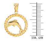Gold Jumping Dolphin in Circle Rope Pendant Necklace