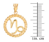 Gold Capricorn Zodiac Sign in Circle Rope Pendant Necklace
