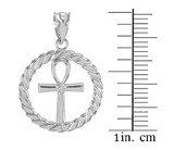 Silver Roped Circle Egyptian Ankh Cross with CZ Pendant Necklace