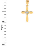 Dainty Gold Solitaire Diamond Cross Charm Pendant Necklace