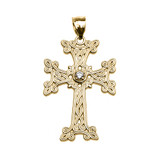 Yellow Gold Armenian Cross Solitaire Cubic Zirconia Pendant Necklace