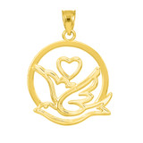 Yellow Gold Love Dove with Heart Pendant Necklace