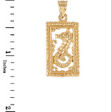 Gold Rectangular Beaded Frame Seahorse Pendant Necklace