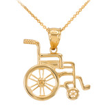 Yellow Gold Handicap Disability Awareness Wheelchair Pendant Necklace