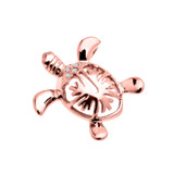 Rose Gold Diamond Hawaiian Honu Turtle Hidden Bail Pendant Necklace