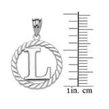 White Gold "L" Initial in Rope Circle Pendant Necklace