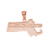Rose Gold Massachusetts State Map Pendant Necklace