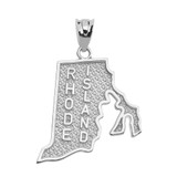 White Gold Rhode Island State Map Pendant Necklace