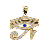 Eye of Horus Yellow Gold Diamond and Sapphire Pendant Necklace