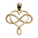 Infinity and Heart Intertwined Diamond Yellow Gold Rope Design Pendant Necklace