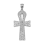 White Gold 4 Carat Diamond Ankh Cross Pendant Necklace