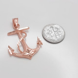Textured Rose Gold Mariner Anchor Pendant Necklace