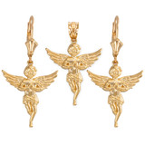 14k Yellow Gold Textured Praying Angel Necklace Earring Set