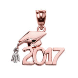 Class of 2017 Graduation Cap Pendant Necklace In Rose Gold