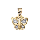 Diamond Butterfly Yellow Gold Charm Pendant Necklace