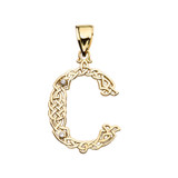"C" Initial In Celtic Knot Pattern Yellow Gold Pendant Necklace With Diamond