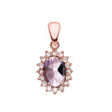 Diamond And June Birthstone CZ Alexandrite Rose Gold Elegant Pendant Necklace