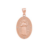 Rose Gold Saint Francis of Assisi Oval Medallion Diamond Pendant Necklace (Small)
